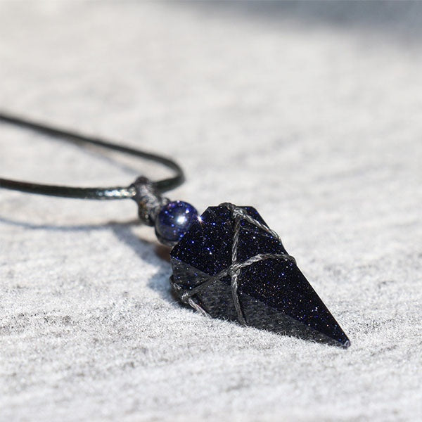 #J9 Crystal Energy Necklace - Blue Sandstone Pendant - Handcrafted - Adjustable Drawstring