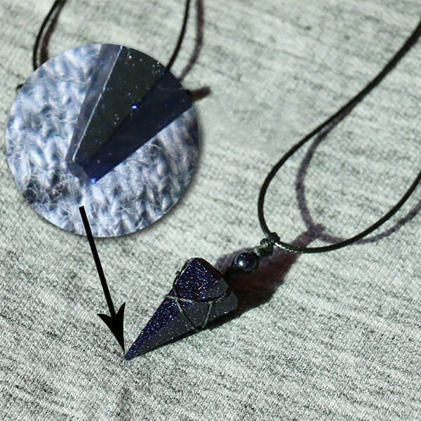 #J9 Crystal Energy Necklace - Blue Sandstone Pendant - Handcrafted - Adjustable Drawstring