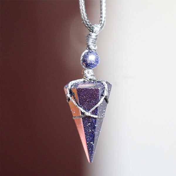 #J9 Crystal Energy Necklace - Blue Sandstone Pendant - Handcrafted - Adjustable Drawstring