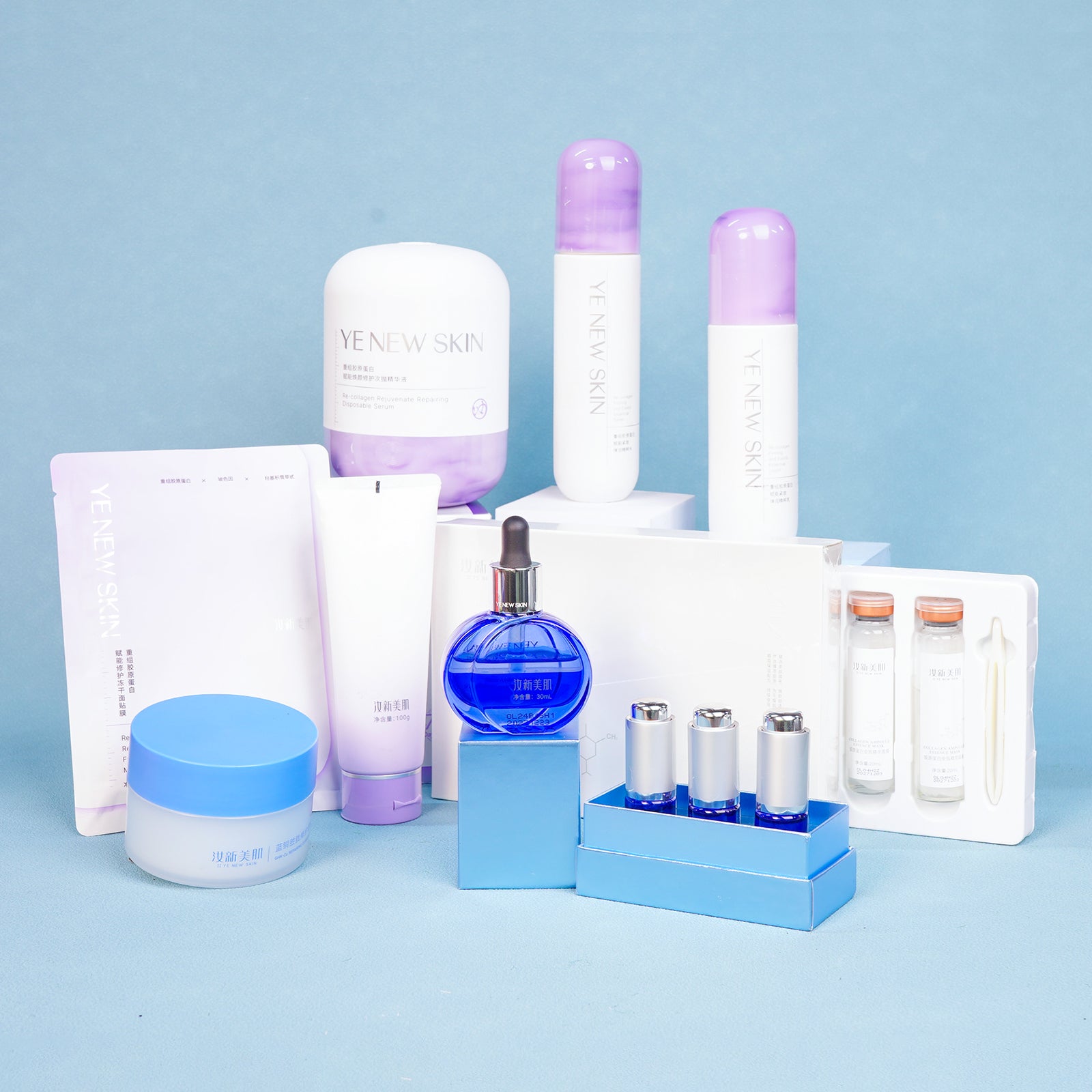 Beauty Set 3 (Deluxe Set:Essential Oil*1,5% Argireline Anti-Wrinkle Eye Serum*1,Collagen Vault Freeze-Dried Mask*1,Cleansing Balm*1,Cleanser*1, Toner And Lotion Set*1, Rejuvent Repairing Disposable Serum*1, Essence Mask*1)