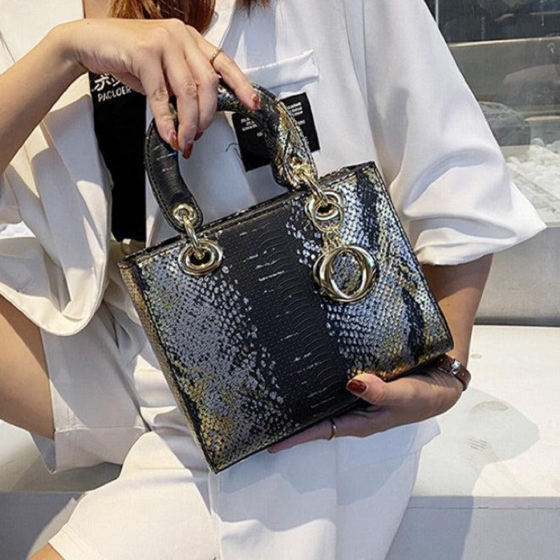 #212 Imitated Snakeskin Square Handbag