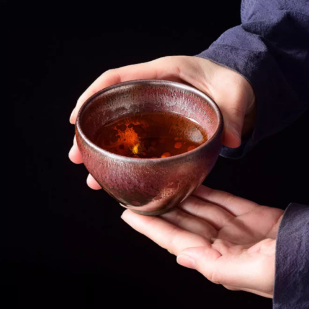 Handcrafted Oil Drop Jianzhan Tea Cup Set 150ml - Blue and Golden Edition