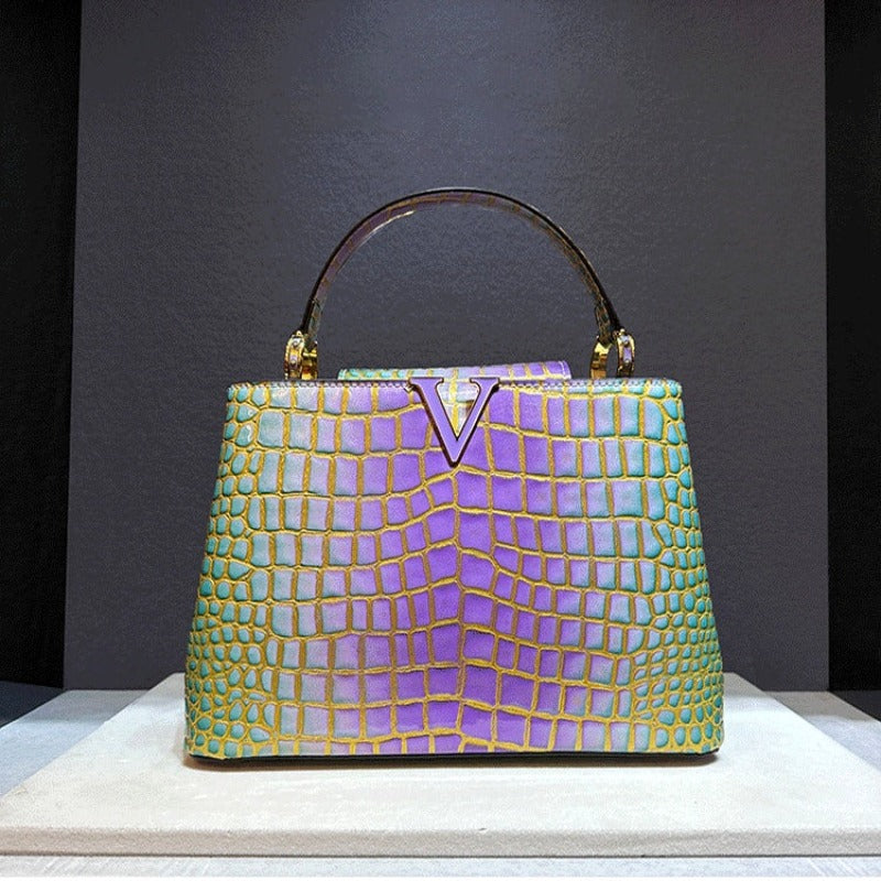 #211 Imitated Crocodile Print Handbag