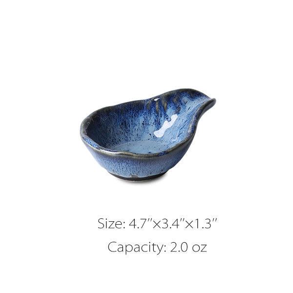 #058 Gradient Blue Ceramic Bowl and Plate Set of 4 Irregular Design