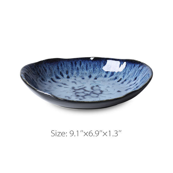 #058 Gradient Blue Ceramic Bowl and Plate Set of 4 Irregular Design