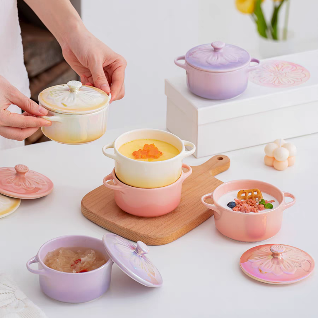 #062 Mini Ceramic Casserole Soup Pot Set of 3 with Handle Ceramic Cookware