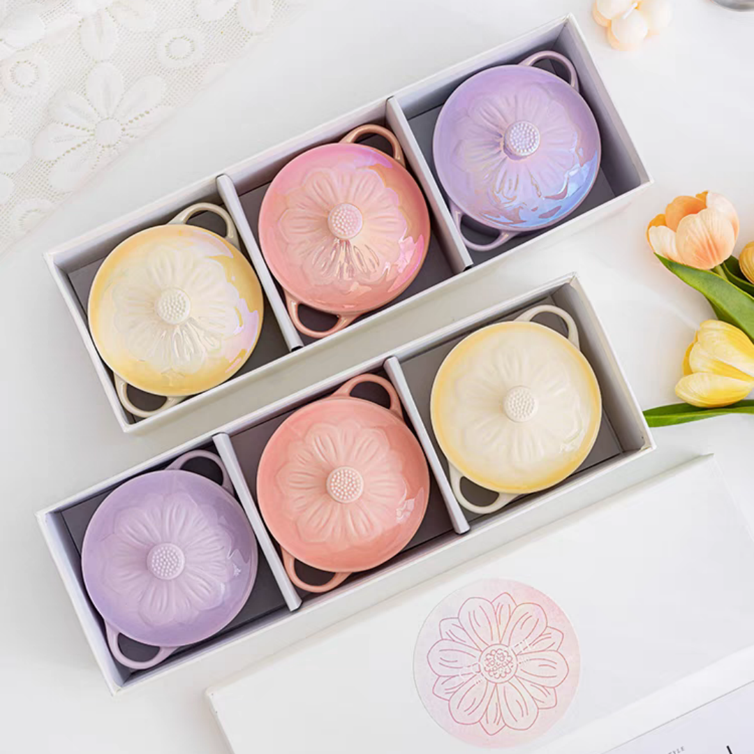 #062 Mini Ceramic Casserole Soup Pot Set of 3 with Handle Ceramic Cookware