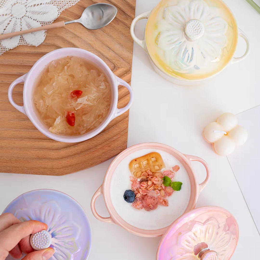 #062 Mini Ceramic Casserole Soup Pot Set of 3 with Handle Ceramic Cookware