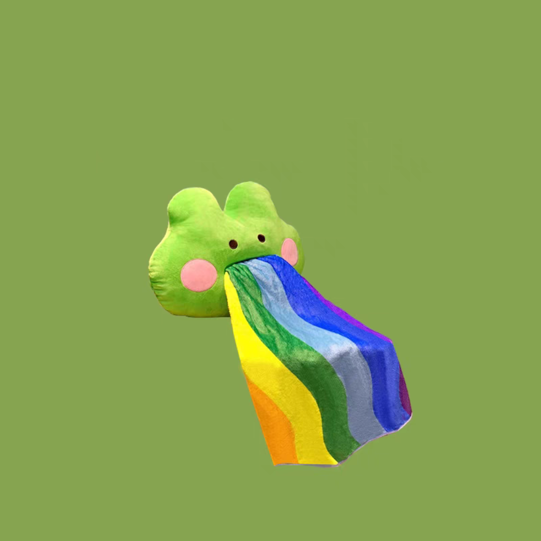 #127 Rainbow Vomiting Frog 2 in 1 Flannel Pillow And Blanket