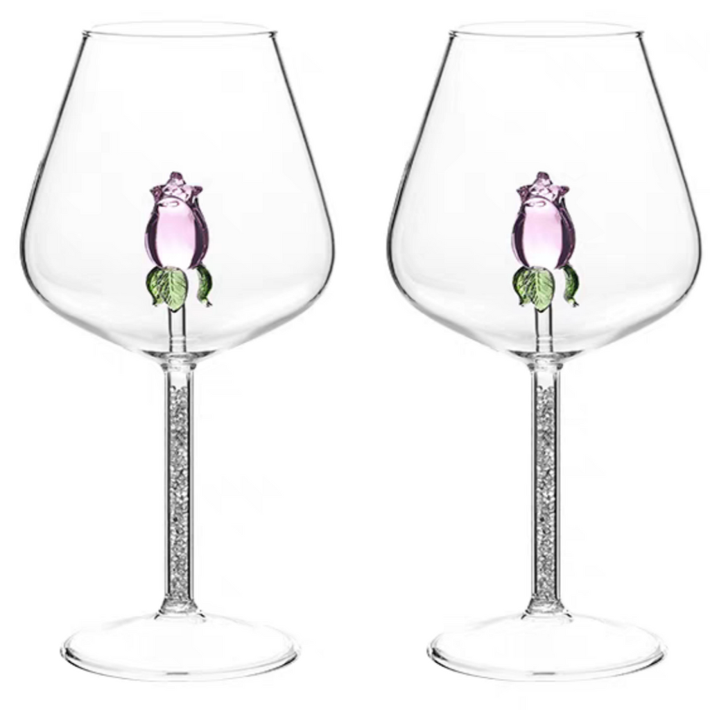 #342 Creative 3D Rose Glass Build-in Wine Champagne Glasses