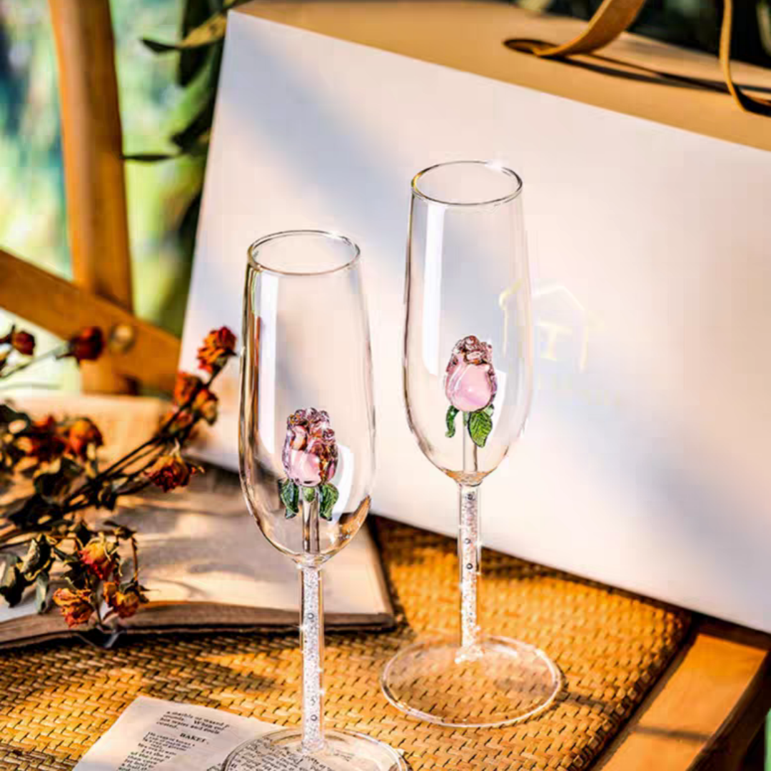 #342 Creative 3D Rose Glass Build-in Wine Champagne Glasses
