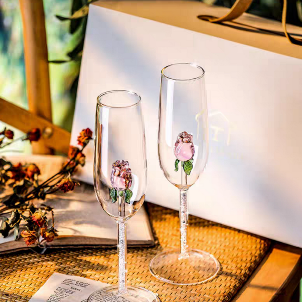 #342 Creative 3D Rose Glass Build-in Wine Champagne Glasses