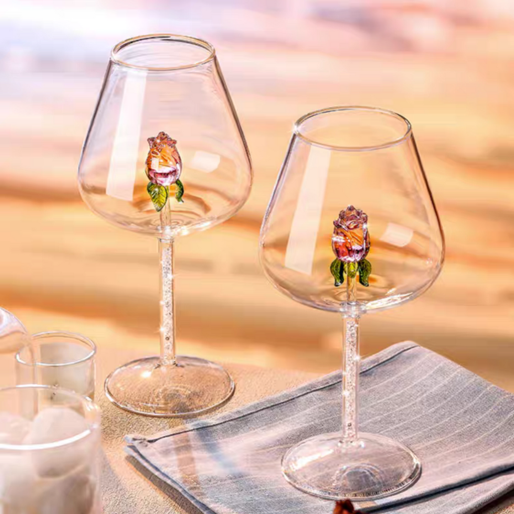 #342 Creative 3D Rose Glass Build-in Wine Champagne Glasses