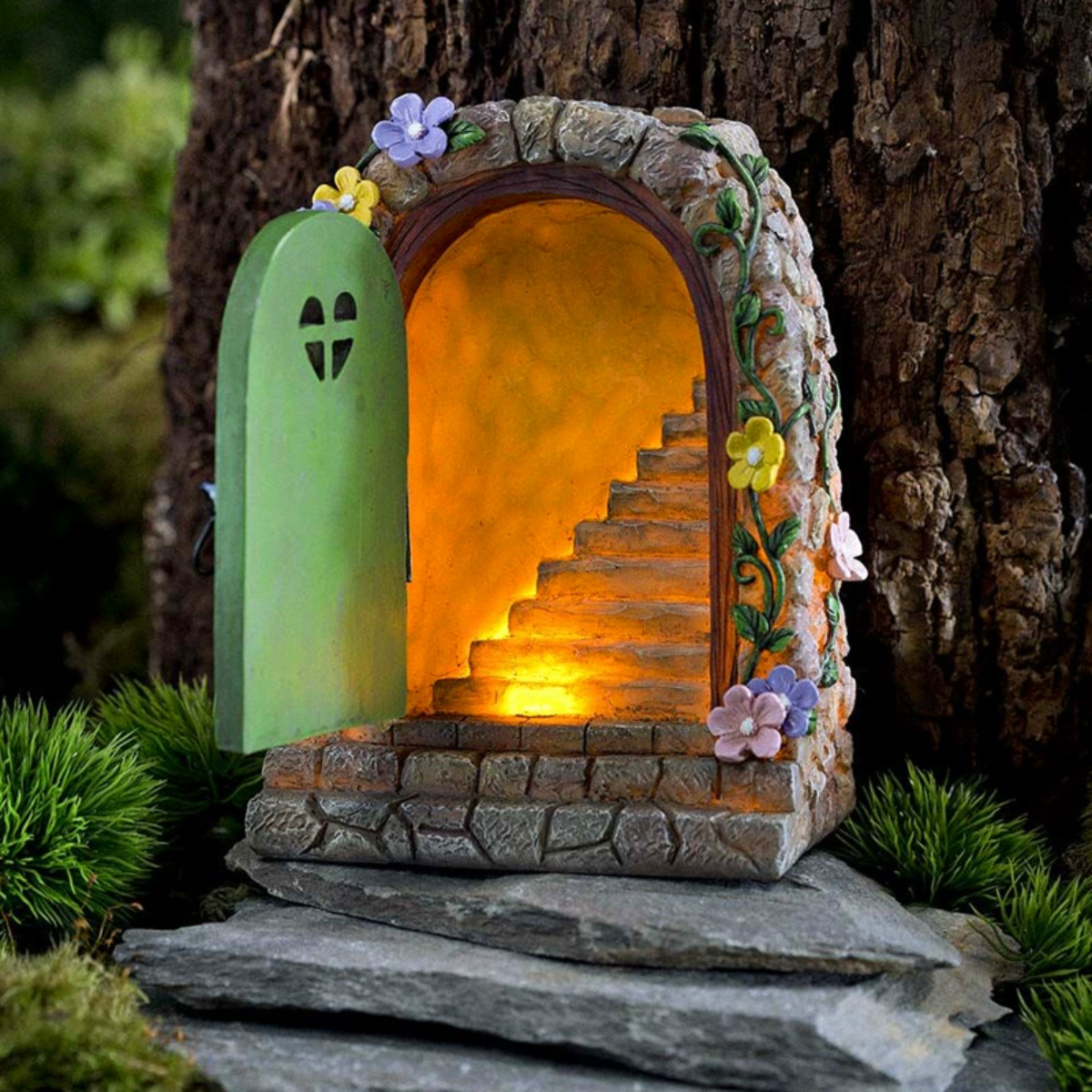 #S2 Creative Solar Fairy Garden Stone Door Outdoor Statue