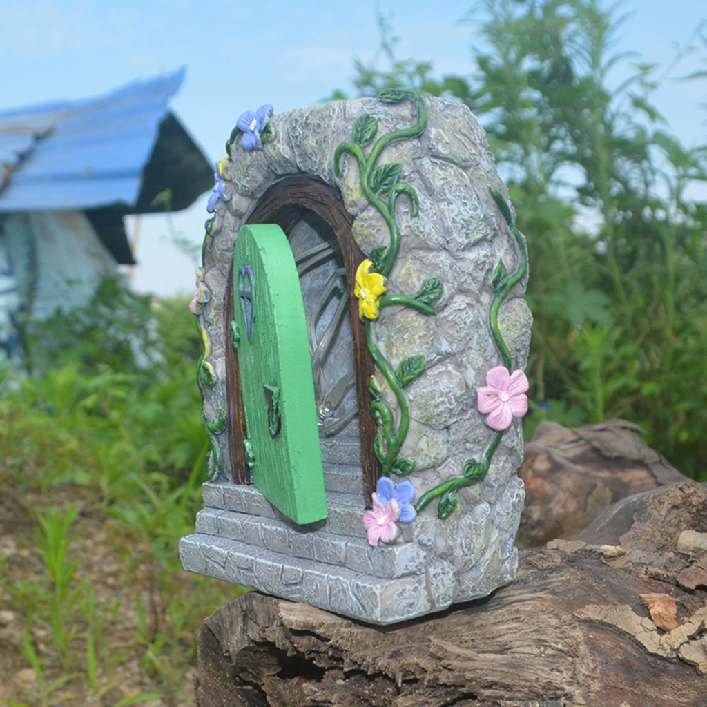 #S2 Creative Solar Fairy Garden Stone Door Outdoor Statue
