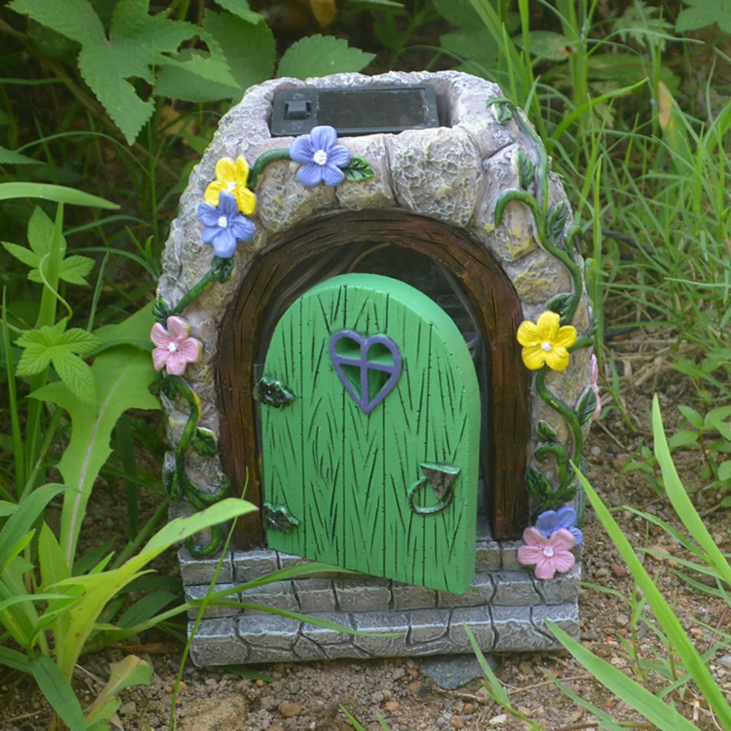 #S2 Creative Solar Fairy Garden Stone Door Outdoor Statue