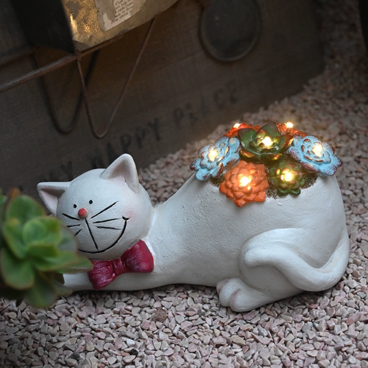 #S1 Cat Statue Garden Outdoor Decor with Solar Light