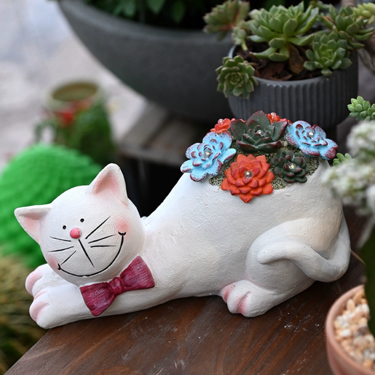 #S1 Cat Statue Garden Outdoor Decor with Solar Light