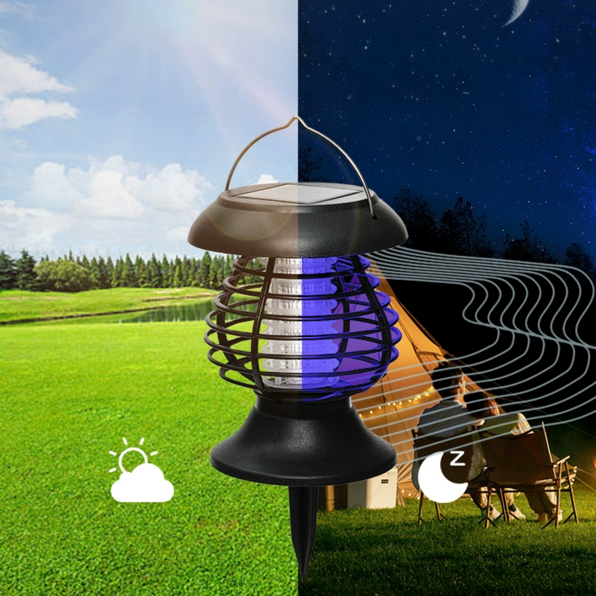 #S15 Solar Powered Led Mosquito Fly Bug Insect Zapper Killer Trap Lamp Light
